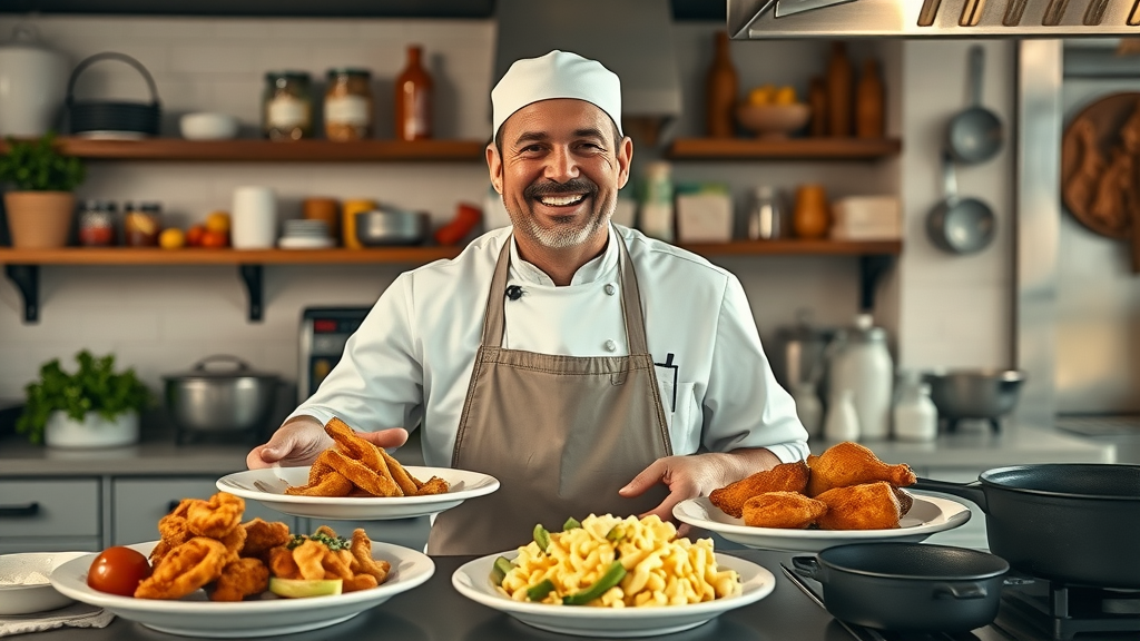 Southern chef preparing classic comfort dishes in Raleigh kitchen
