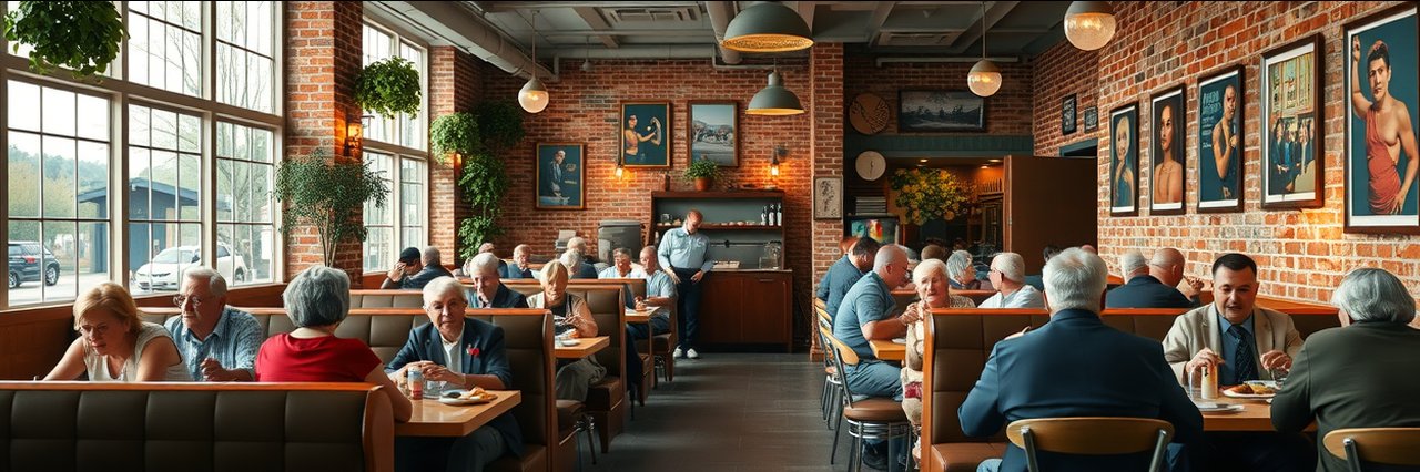 Lively diner with people enjoying scratch made meals in cozy booths.