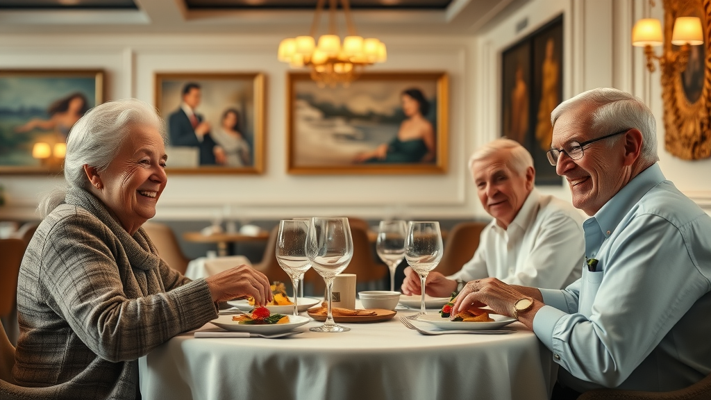 Cypress of Raleigh NC elegant dining room - seniors enjoying gourmet meals together