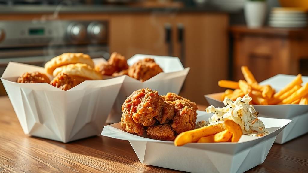 Delicious dine-in takeout options featuring Southern fried chicken and biscuits