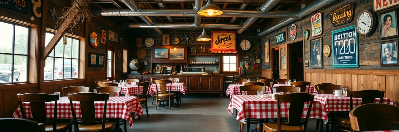 Inviting southern hospitality dining room with checkered tablecloths and rustic décor.