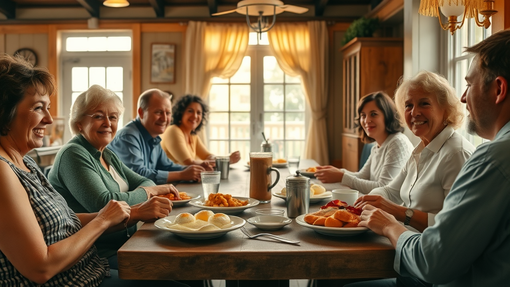 More than a meal - tradition: friends sharing Southern breakfast in Raleigh