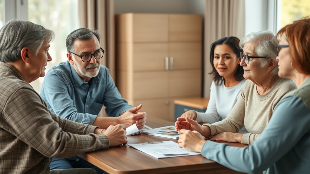 Family consulting with a compassionate advisor about memory care vs assisted living options in Raleigh