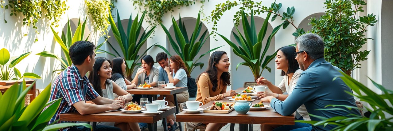 People dining outdoors at Durham cafe enjoying fresh local ingredients.