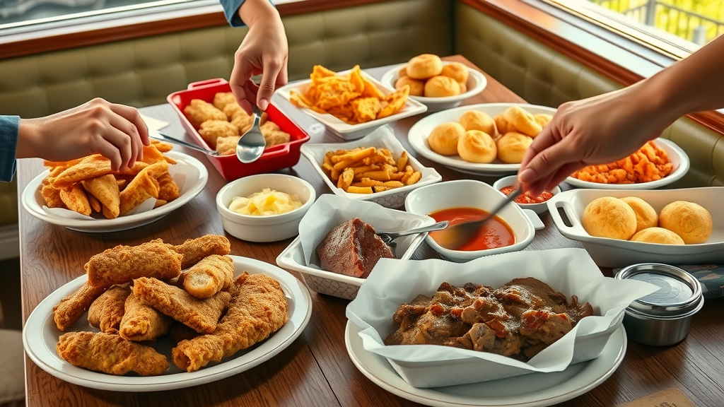Abundant comfort food dishes shared at Metro Diner family style dinner.