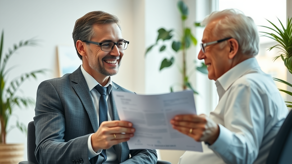 senior care services Raleigh - financial advisor reviewing documents with senior client in bright Wake County office